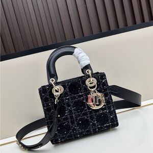 Dior Black Tweed Mini Top-Handle Bag with Gold Charms